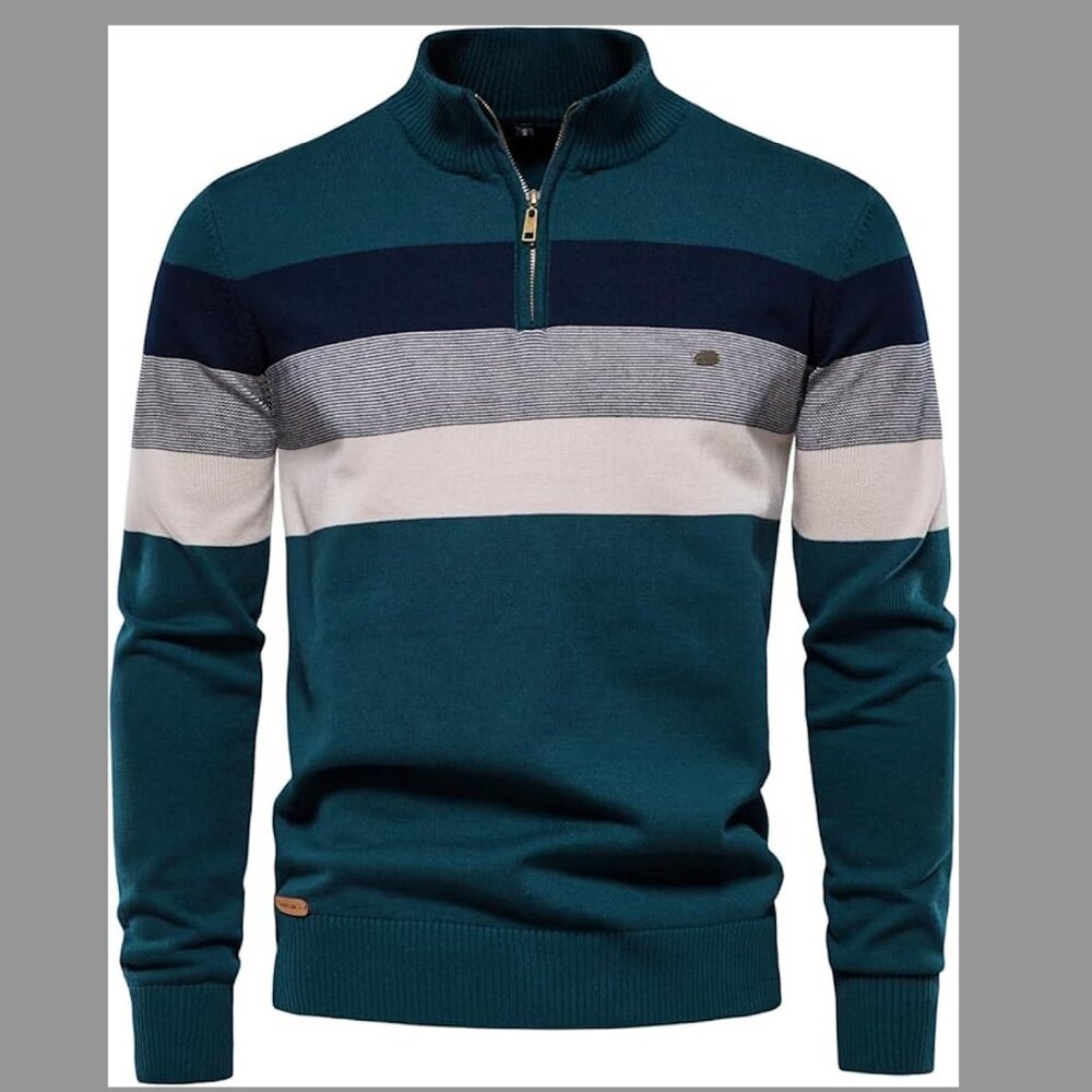 NWT Striped Quarter Zip Pullover Sweater